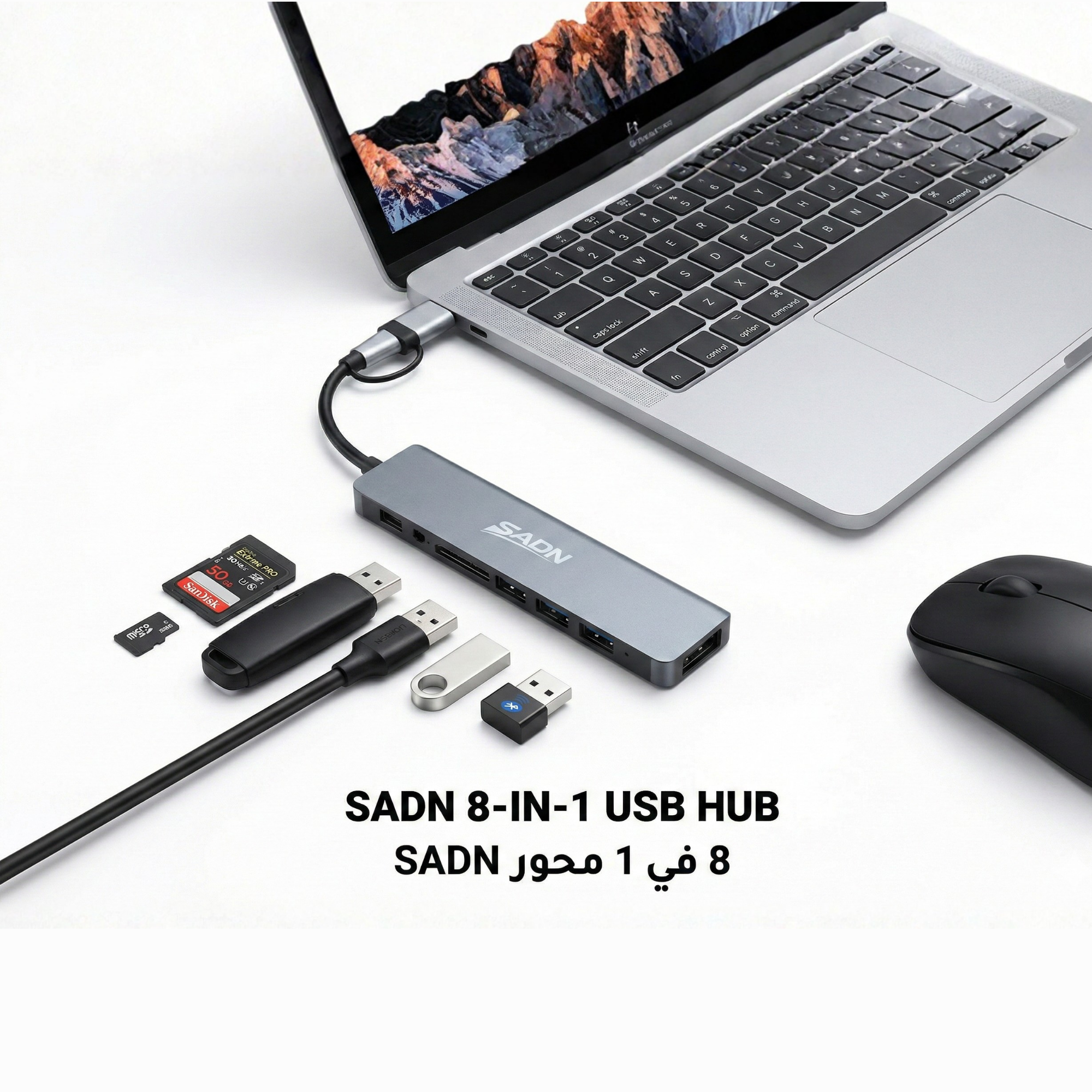 Sadn 8-in-1 USB-C Hub – Aluminum Multiport Adapter with HDMI 4K, USB 3.0, SD & Ethernet