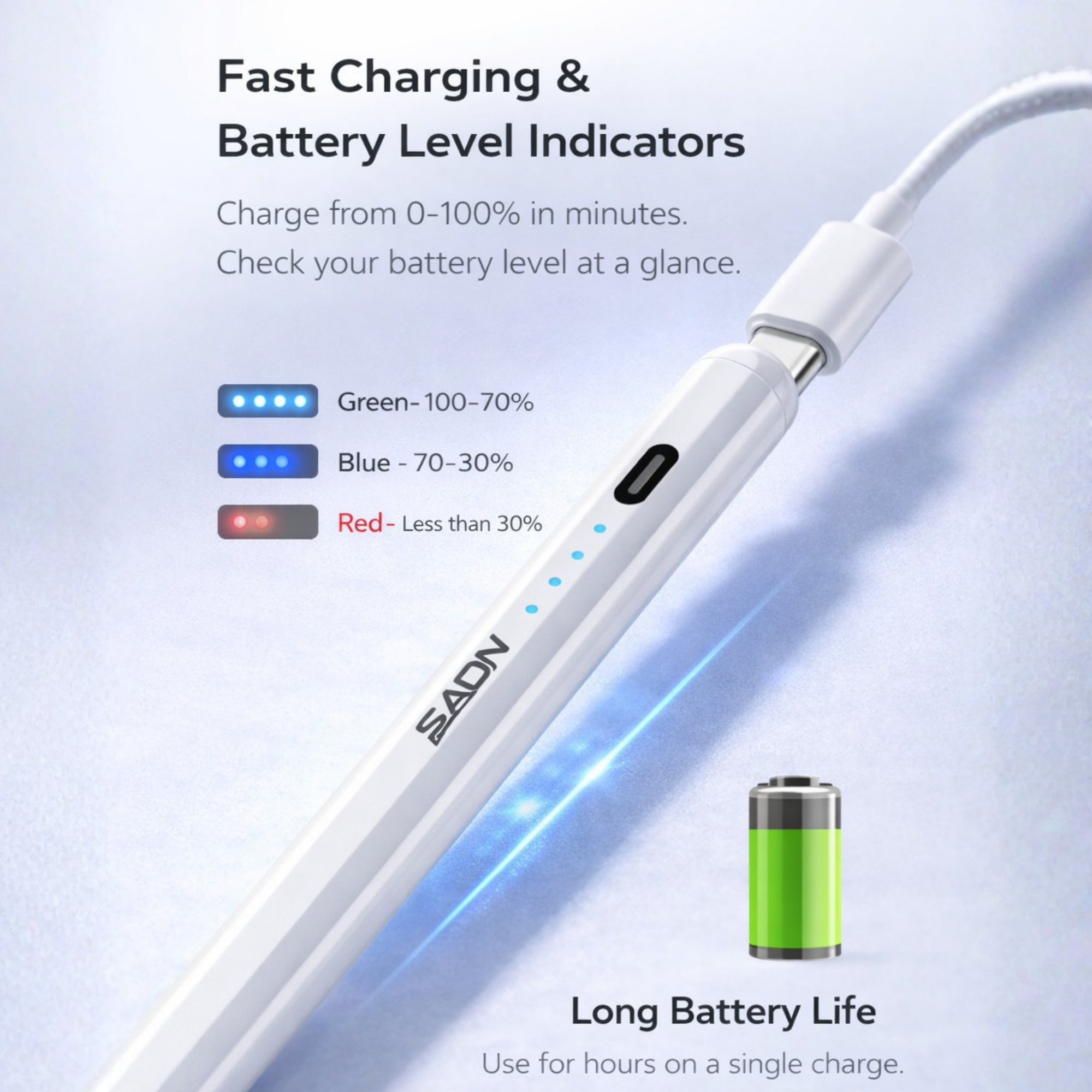 Sadn Magnetic Stylus Pen – Slim 9.97mm | Universal iPad & Tablet Compatible